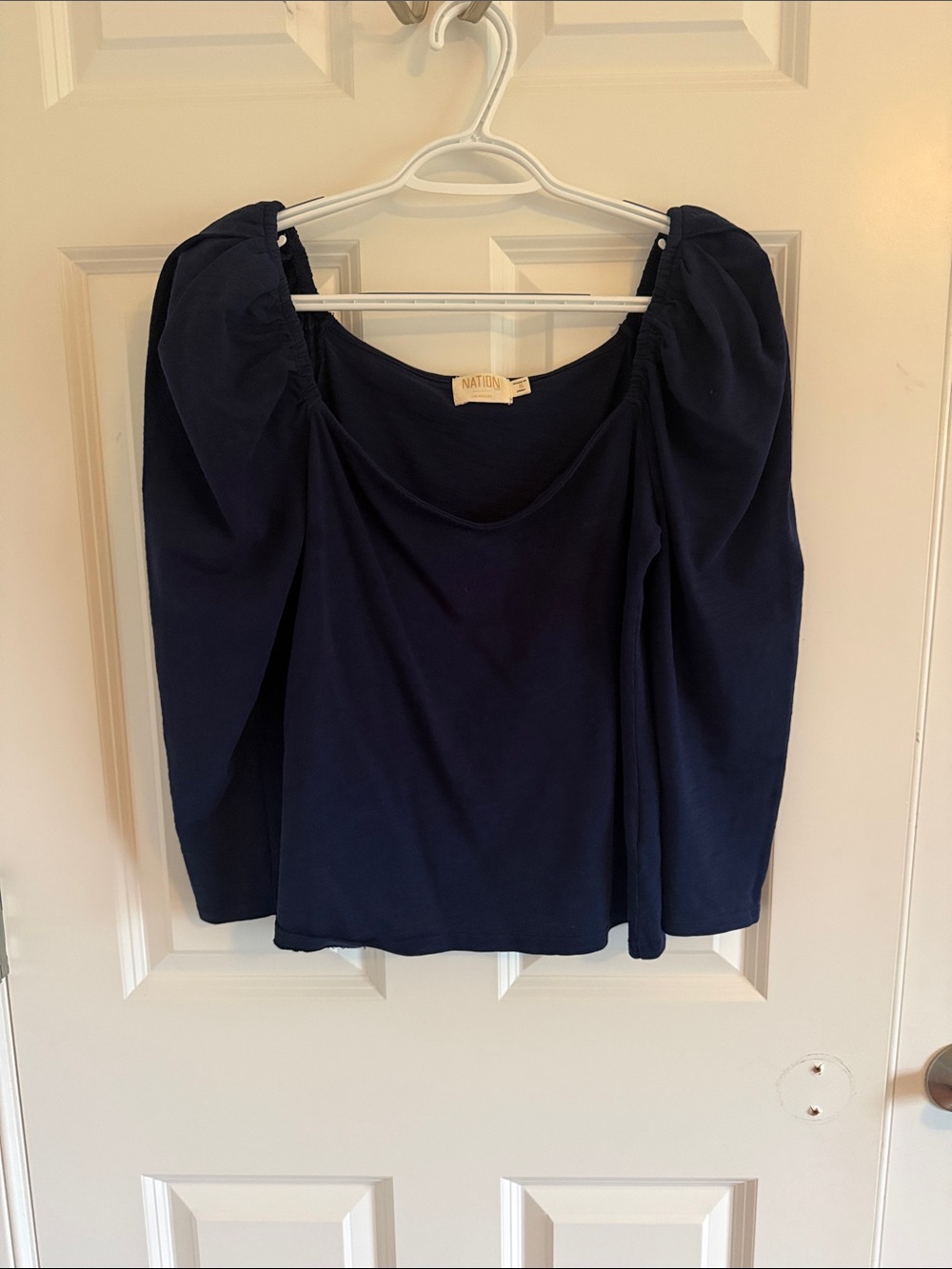 Nation LTD Navy Puff-Sleeve Scoop Neck Tshirt Top Small
